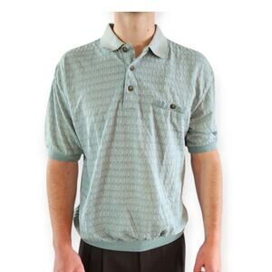 Vintage LD Sport International Sage Green Banded Hem Polo Shirt Men Size Medium